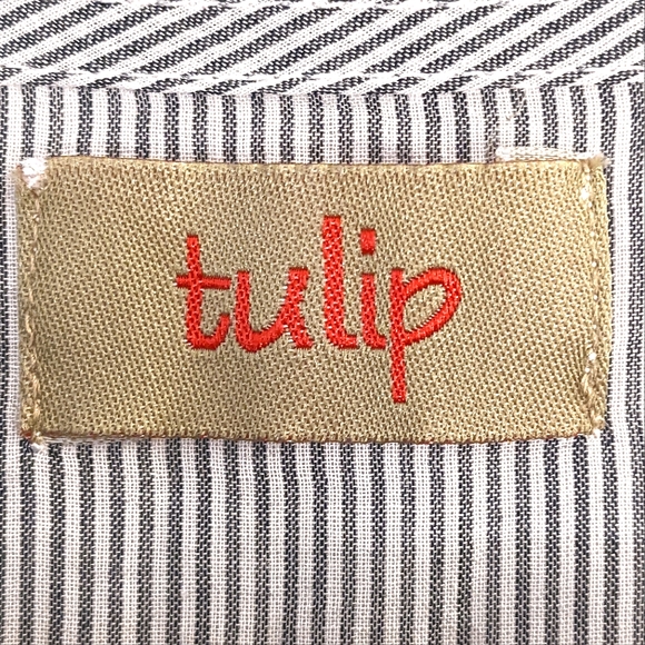 Tulip Brand Women's Tunic Top W/ Tab Sleeves Cotton Size M Black /White Stripes - Picture 3 of 9